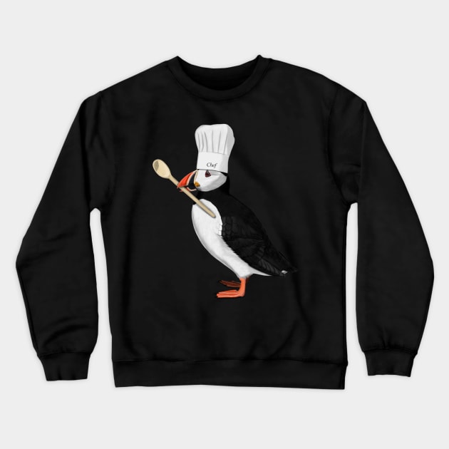 Puffin Chef Bird Illustration Crewneck Sweatshirt by jzbirds